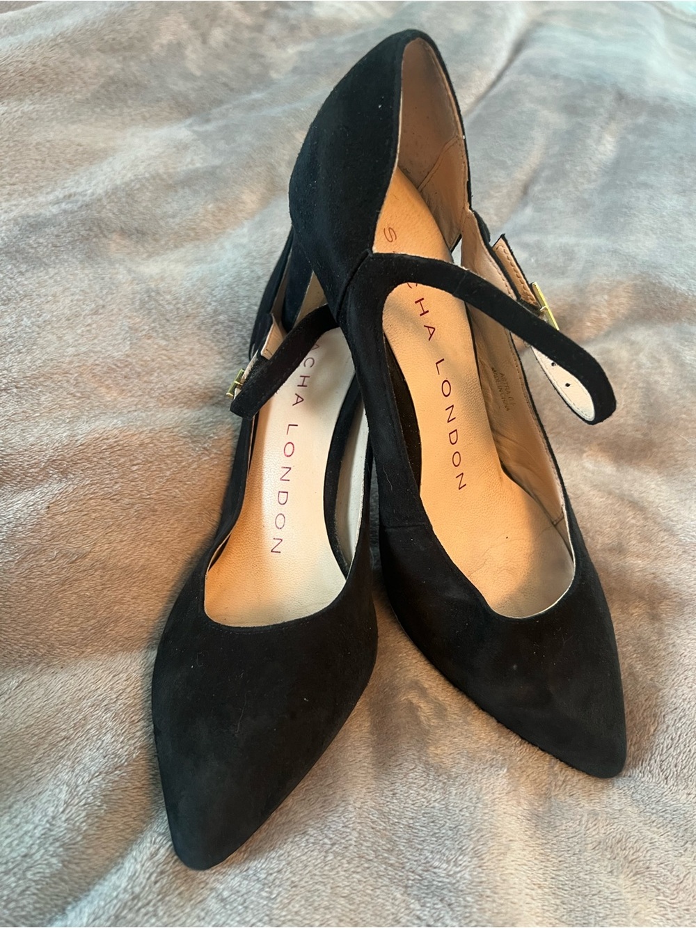 Sacha London Black Suede Pointed Mary-Jane Heels
